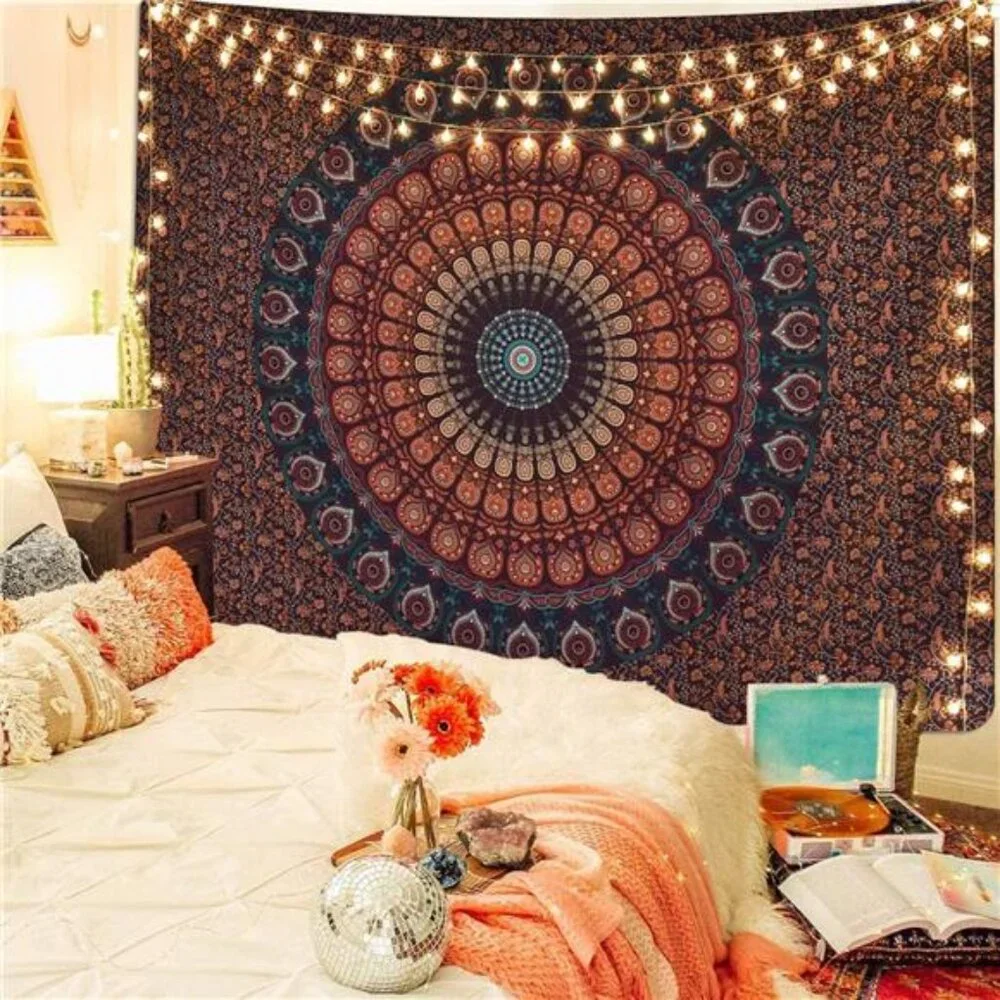 Bohemian Mandala Tapestry Hippie Tapestries Psychedelic Peacock Boho51.2ʺ × 59.1